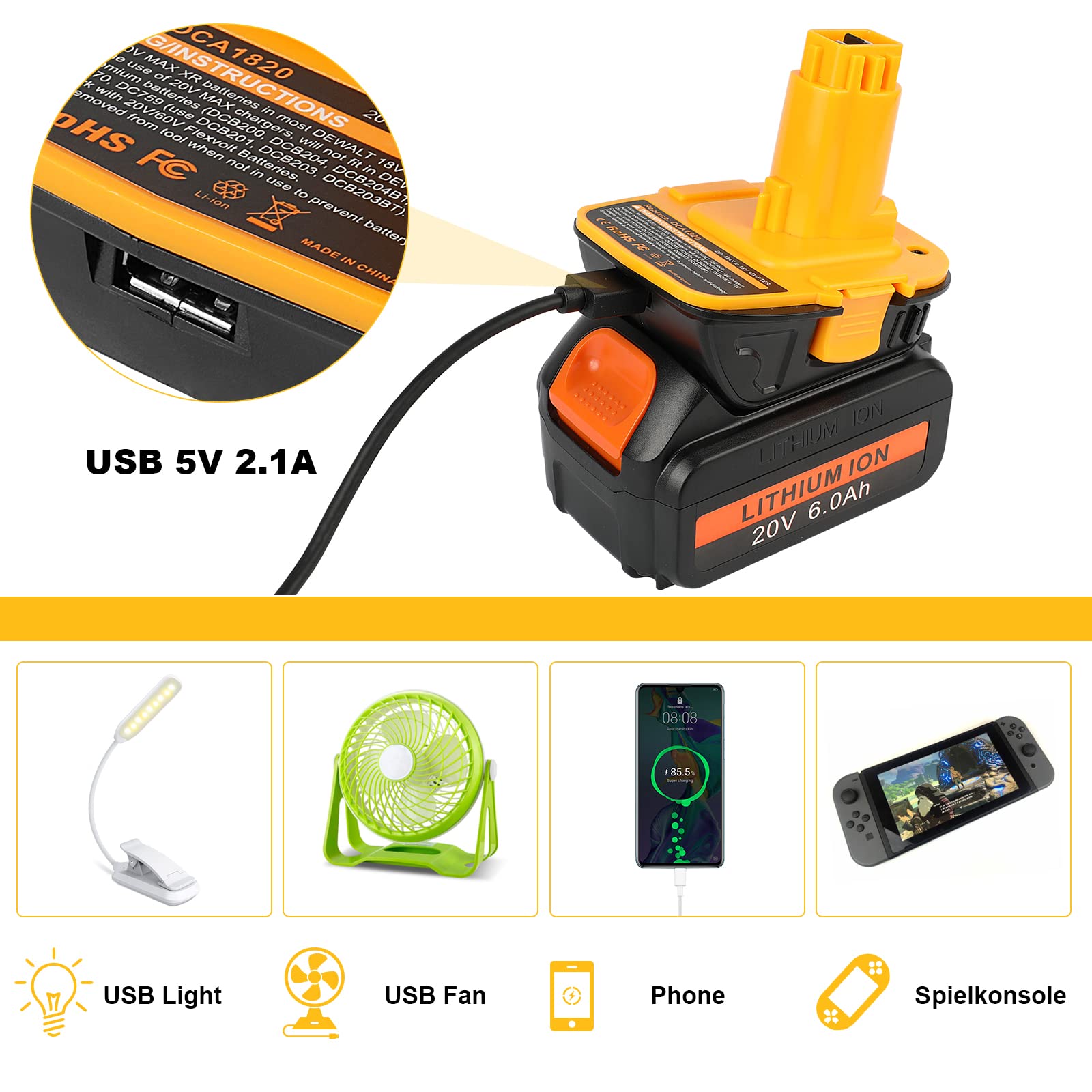 Replacement Battery Adapter DCA1820 for Dewalt 18V Tools, Convert 18V / 20V Lithium Battery to NiCad/NiMH Battery, Makes The Battery can be Used for Nickel Drill and Charger - WoodArtSupply