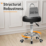 Rolling Stool PU Leather Round - Ultra Soft Padded Seat Cushion Stool with Wheels with Footrest, Weight Capacity 300lb,Adjustable Height Stool for Tattoo Massage Salon Medical Spa Center (Black1) YEEZEE