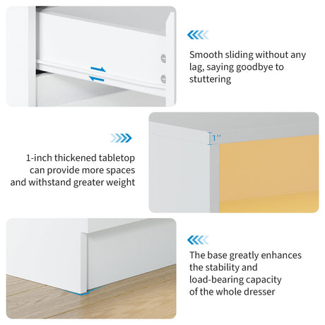 MilleLoom 6 Drawer Dresser with Charging Station and LED Lights, Modern Chest of Drawers with Power Outlet, Organizer Cabinet for Bedroom, Living Room, Entryway, White MilleLoom