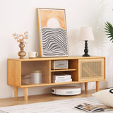 Tiita Rattan TV Stand for 55 Inch TV, Bamboo TV Cabinet with Adjustable Shelf and Storage, Boho Entertainment Center, Mid Century Modern Media Console for Bedroom, Living Room, Study (Natural) Tiita