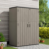 KINYING Outdoor Vertical Storage Shed,57 Cu.ft Outdoor Storage Cabinet Waterproof,Resin Sheds & Outdoor Storage Clearance for Garden,Patio,Backyard,Lockable (Brown) KINYING