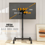 5Rcom Rolling TV Stand, Mobile TV Cart for 13-50 Inch Flat Curved TV with Tilting and Rotating, Portrait to Landscape, Height Adjustable Portable TV Stand with Wheels for Home/Office/Outdoor/Mall 5Rcom