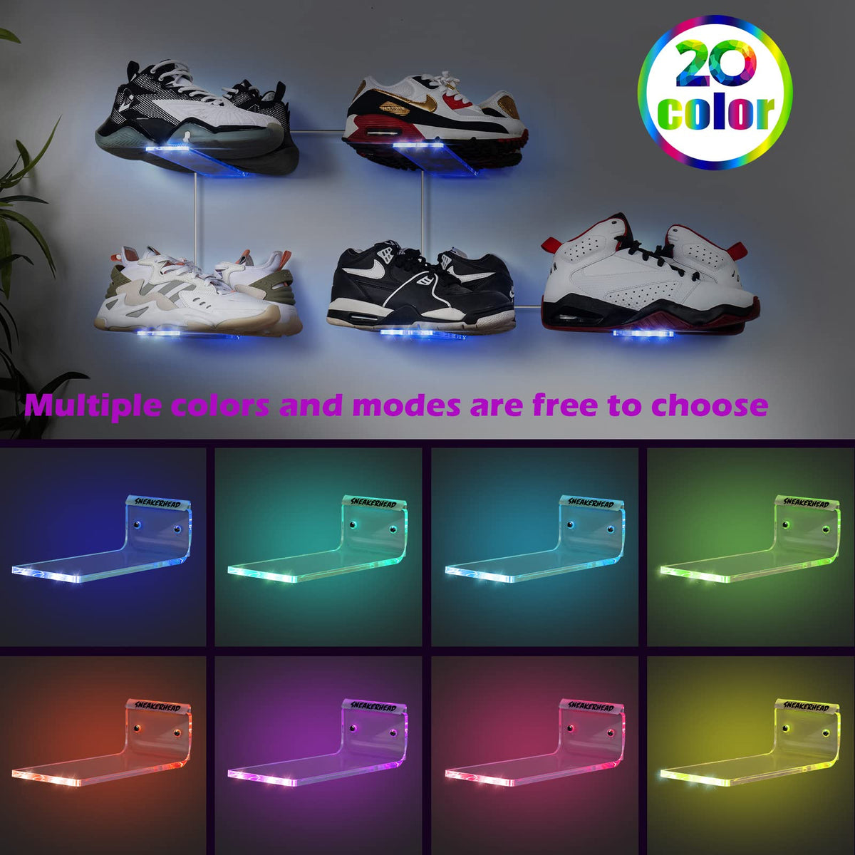 Forzacx Floating Shoe Display Shelf with Lights Set of 5, Glow Color Changing Sneaker Shelf- Display Your Top Shoes, Sturdy Levitating Shoe Wall Shelf Easy to Install, for Bedroom, playroom etc Forzacx