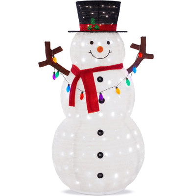 Best Choice Products 3ft Lighted Pop-Up Snowman, Large White Outdoor Christmas Holiday Decoration w/ 100 LED Lights, Hat, Scarf, Multicolored Lights