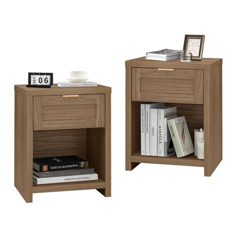 OAKHAM HOME Nightstand, Boho End Table with Drawer and Storage Shelf, Accent Table, Minimalist Sofa/Bed Side Table, for Bedroom Set of 2 (Walnut) OAKHAM HOME