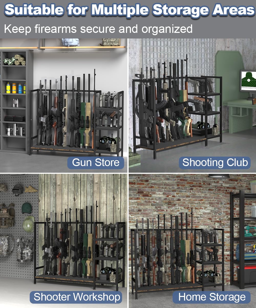 Mondazie Gun Rack, Floor Standing Rifle Stand with Pistol Shelves, Vertical Shotgun Storage Holder Display Racks Indoor with Padding for Home or Garage, Hold up to 11 Long Guns and 8 Handguns, Black Mondazie