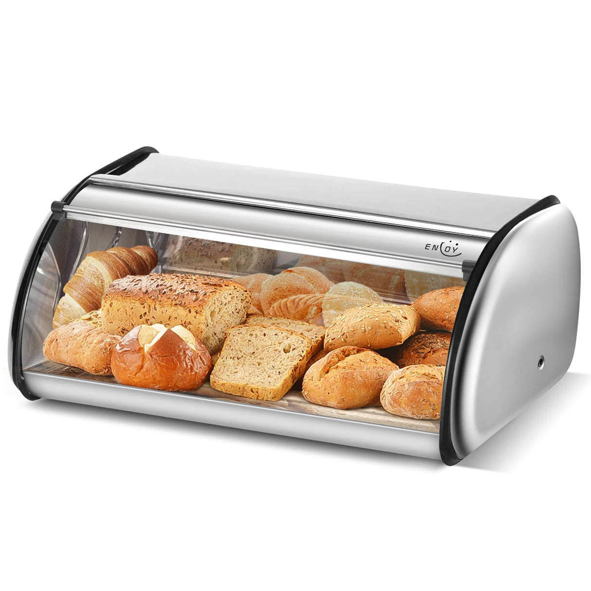 ENLOY Bread Box for Kitchen Counter, Stainless Steel Roll Top Bread Bin, Sliver Bread Storage Holder with Lid, Large Capacity Bread Keeper, 17 x 11 x 7 Inches ENLOY