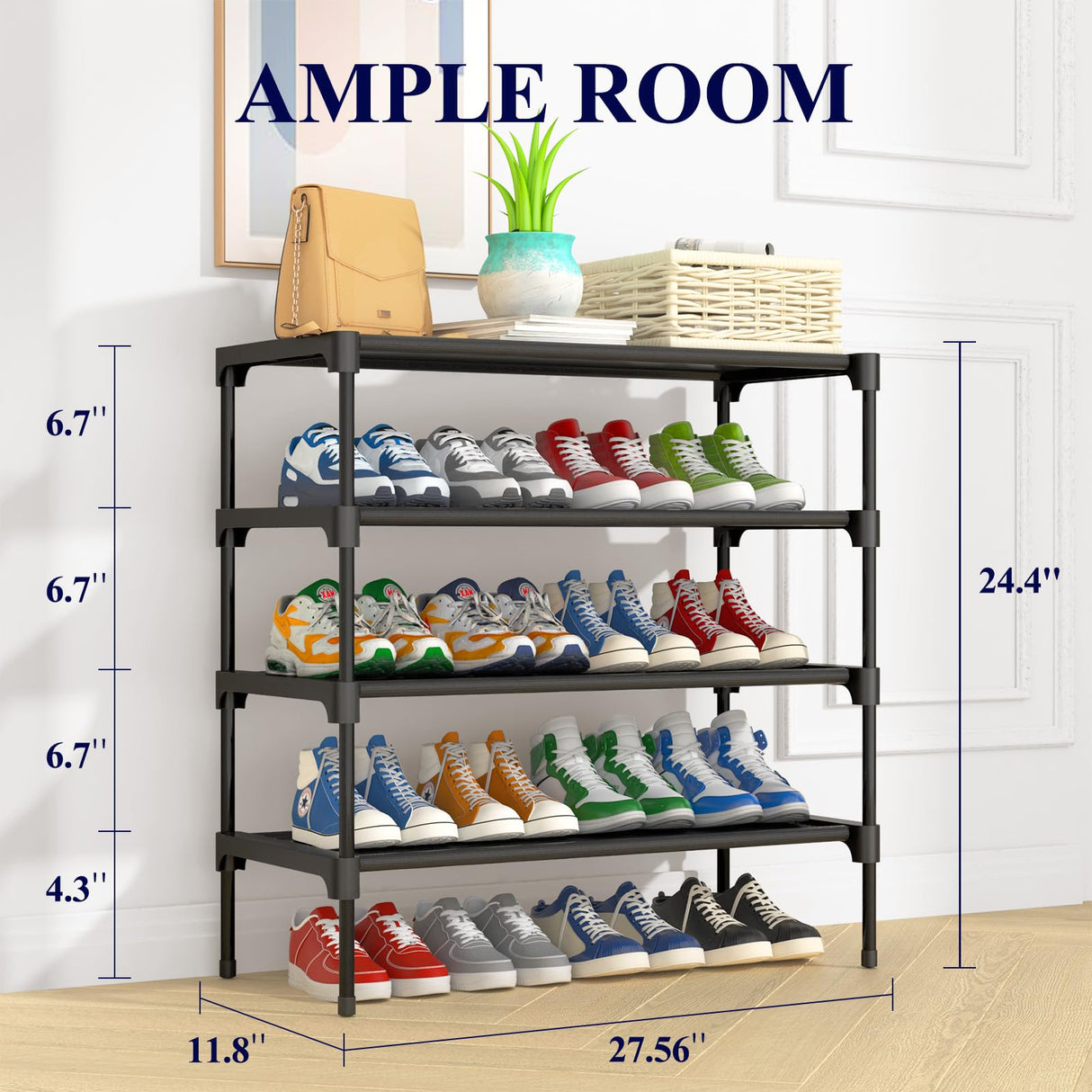 Kitsure Shoe Rack - Non-Woven Shoe Rack Shelf, Shoe Organizer for Closet, Entryway, Garage & Corridor, Stackable Shoe Shelves, X-Large, Black Kitsure