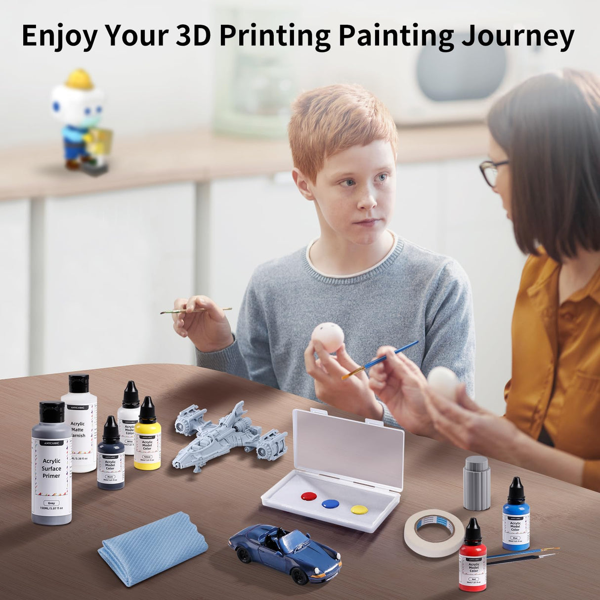 ANYCUBIC 3D Printer Accessories, Multifunctional 3D Models Painting Set with Acrylic Paint kit 5 Colors, Primer, Topcoat, and Painting Tools, Miniatures Painting for 3D Printing Enthusiasts ANYCUBIC