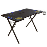 Atlantic Viper 3000 Gaming Desk – Single Laminated Surface, Heavy-Duty Steel X-Legs, Integrated LED, 3 USB 3.0 Ports, Smart Device Slot, Surge Protector Tray, Headset Hooks, PN 33906164 - Black Atlantic