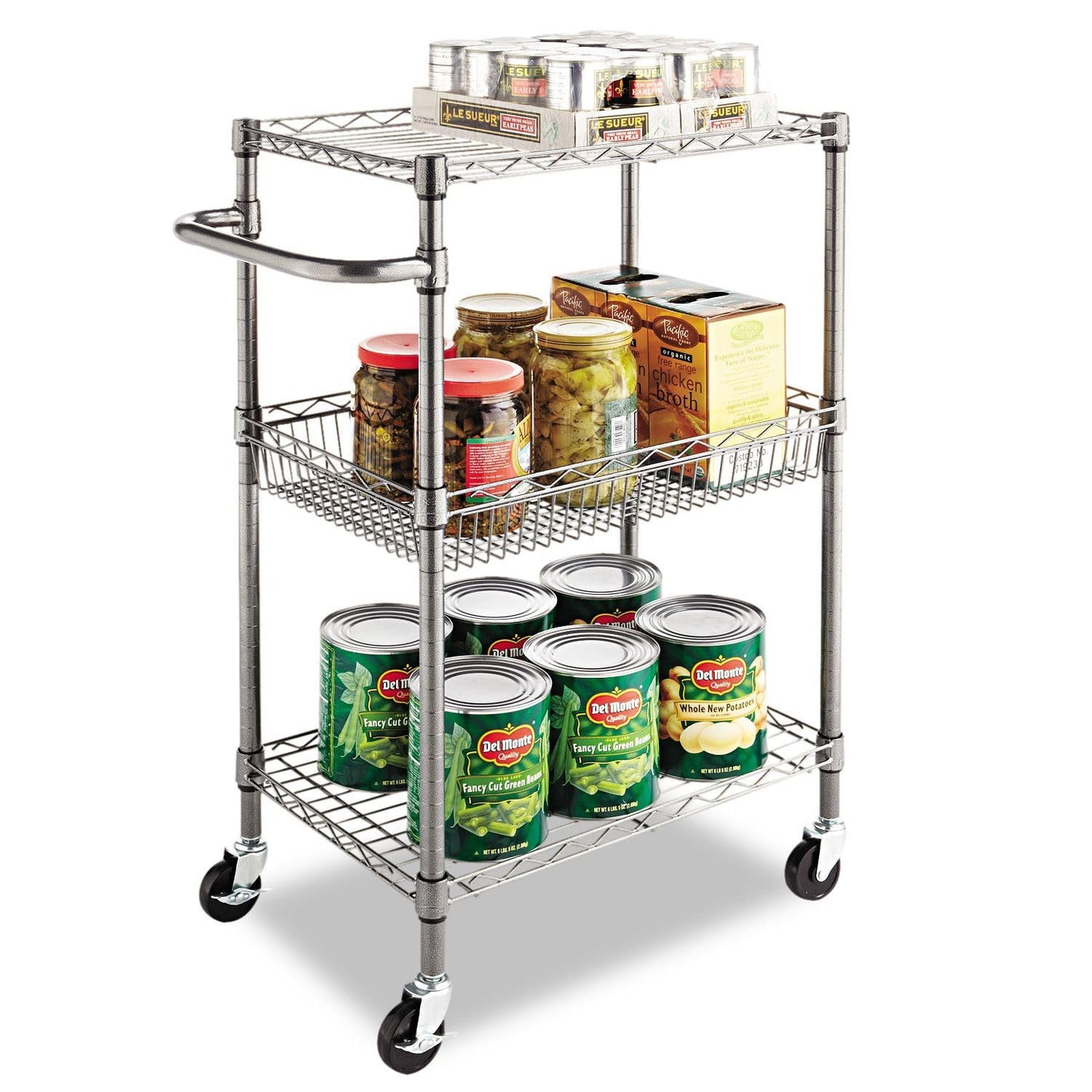 Alera ALESW342416BA 28 in. x 16 in. x 39 in. 500-lb. Capacity Three-Tier Wire Rolling Cart - Black Anthracite