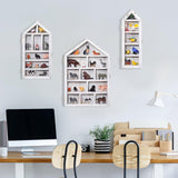 DoubleFill Set of 3 Shadow Cubby Boxes Wooden Display Shelf 10 x 15 Inch Large Wall Mounted Display Storage Shelves for Mini Figures Curio Trinket Medals Crafts Collections(Antique White,House Shape) DoubleFill