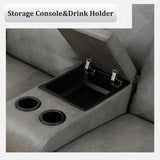 Leather Power Recliner Sofa Set with LED, Reclining Living Room Set, Power Recliner Couch and Loveseat with USB Port/Cup Holder/Storage (Leather Sofa and Loveseat, Light Grey) Plithzy