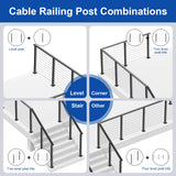 BLIKA Complete Set 36" Cable Railing Post Kit(Post 35"x2"x2"), Black Level Drilled Cable Railing Post, Swageless Deck Railing System Kit Include 4Pack Level Posts,1/8" Stainless Cable(No Handrail) BLIKA