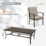 HAPPATIO Aluminum 9 Piece Patio Dining Set - Aluminum Outdoor Dining Set for 8, Patio Dining Table and Chairs Set, Patio Furniture with Table and Chairs (Black) HAPPATIO