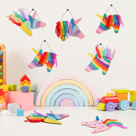 Geelin 24 Pcs Wooden Horse Craft Unfinished Wooden Cutouts Horse Painting Kit Unicorn Ornament DIY Cowboy Craft Gift Tags Paint You Own for Derby Party Favors Art Activity Home Decoration(Unicorn) Geelin