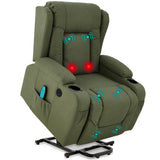 Best Choice Products PU Leather Electric Power Lift Chair, Recliner Massage Chair, Adjustable Furniture for Back, Legs w/ 3 Positions, USB Port, Heat, Cupholders, Easy-to-Reach Side Button - Olive Best Choice Products