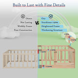 Tatub Full Montessori Floor Bed with High Rails, Solid Wood Montessori Bed Frame for Kids, Door Can Install Left and Right, Full-Nature Tatub