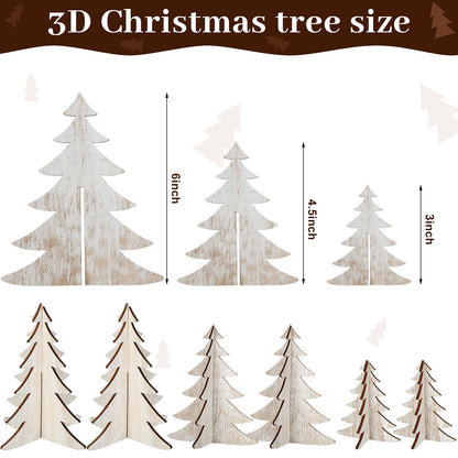 18 Pieces Wooden Christmas Tree Crafts 3D Natural Wood Cutouts Rustic Wood Christmas Tree Decorations Decorative Wood Home Table Decors for Christmas Holidays Parties Anniversaries Decorations