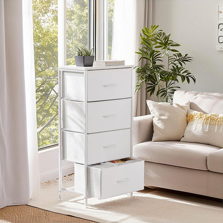 Sweetcrispy Nightstand Small Bedroom Dresser with 4 Fabric Drawers, Bed Side Furniture End Table, Wooden Top Cabinet Night Stand Dresser for Closet, Entryway, Dorm Sweetcrispy