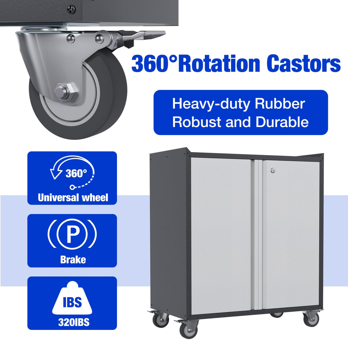 Aobabo 2 Door Tool Cabinets for Garage, 35.4 Inches Lockable Garage Storage Cabinet, Locking Metal Storage Cabinet with Wheels, Rolling Tool Chest, Assembly Required, Black/Gray Aobabo