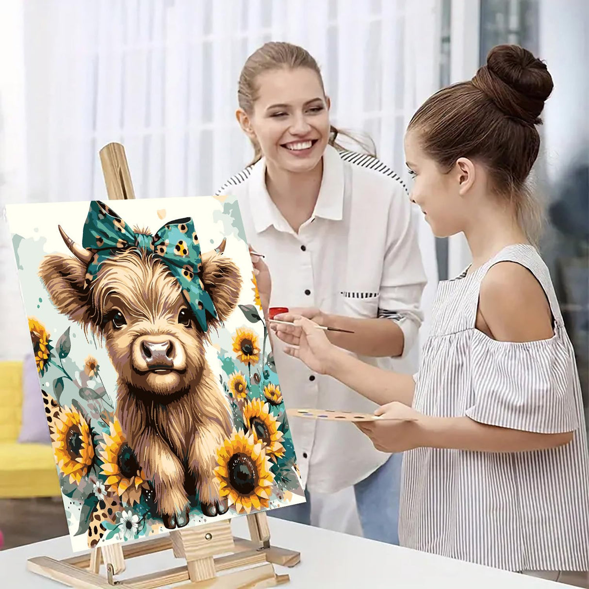 Easy Paint by Numbers Kit for Adults Beginner, Cow Adult Paint by Number Kits on Canvas, DIY Painting with Numbers for Adults, Acrylic Simple Oil Paint by Number Kits for Home Wall Decor 16x16 In BYGFHLYW