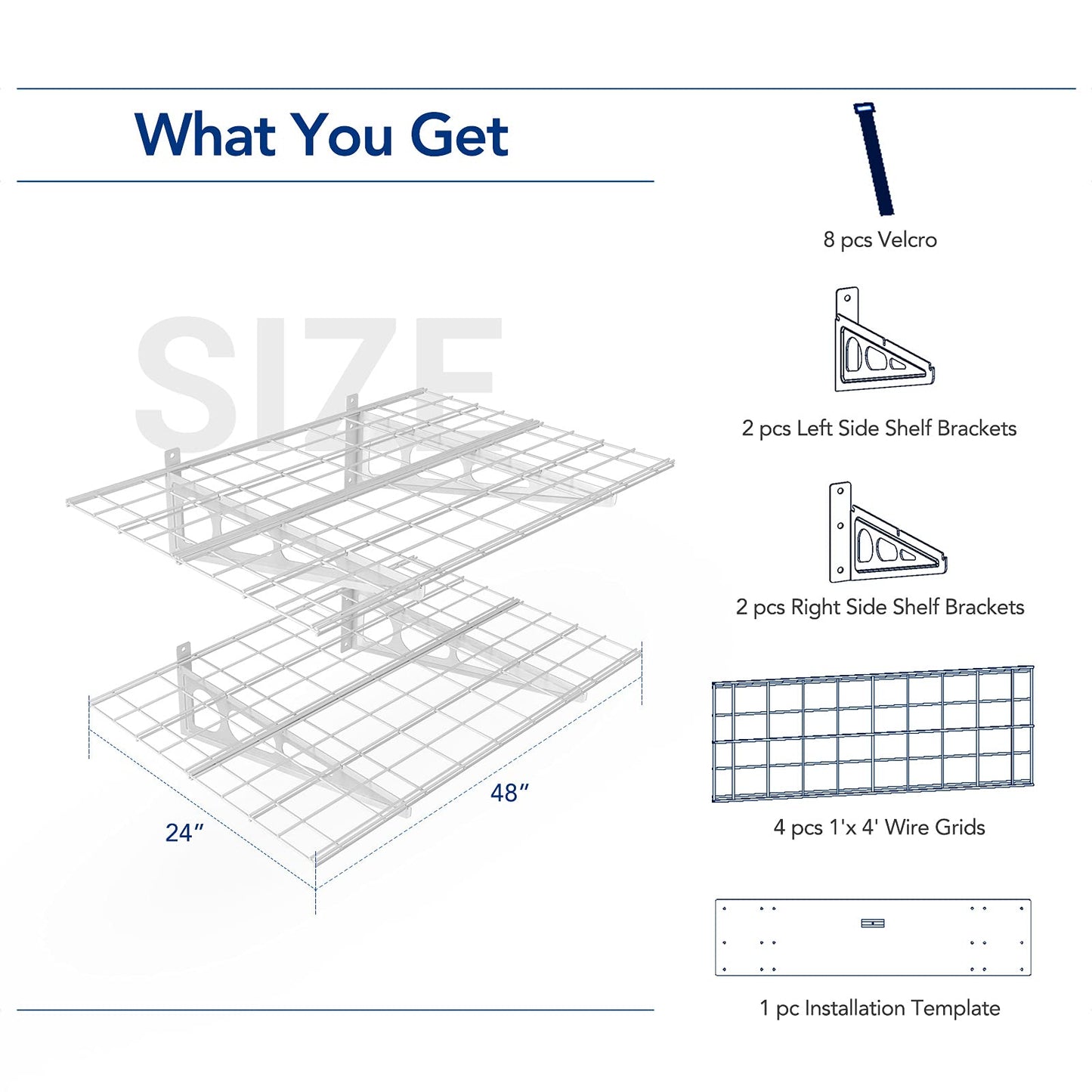 FLEXIMOUNTS 2-Pack 2x4ft 24-inch-by-48-inch Wall Shelf Garage Storage Rack Wall Mounted Floating Shelves, White