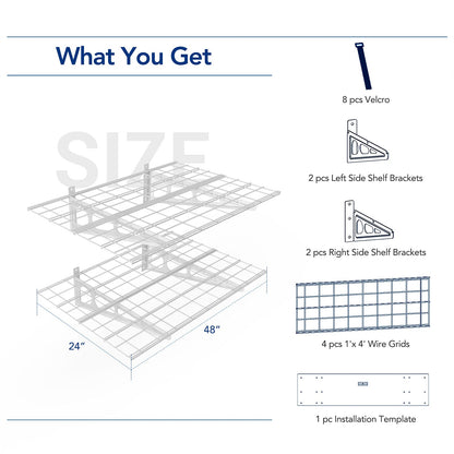 FLEXIMOUNTS 2-Pack 2x4ft 24-inch-by-48-inch Wall Shelf Garage Storage Rack Wall Mounted Floating Shelves, White