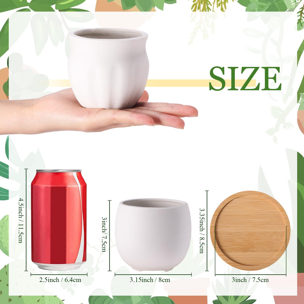 Remerry 6 Pcs 3.5 Inch DIY Ceramic Succulent Pots for Painting Figurines Paint Craft Kit Unpainted Ceramic Bisque Paintable Flowerpots with Drainage Hole Ready to Paint Remerry