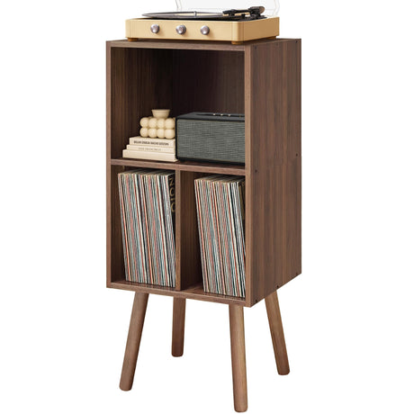 Record Player Stand with Vinyl Storage, Wooden Vinyl Record Stand, Record Player Cabinet, Record Player Stand with Storage, Record Player Shelf for Bedroom, Office, 3 Tier, Walnut Montex