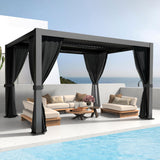 LVUYOYO 10' x 13' Outdoor Louvered Pergola, Metal Aluminum Pergola with Adjustable Roof, Waterproof Gazebo with Curtains and Netting for Patio, Backyard, Garden, Deck (Black) LVUYOYO