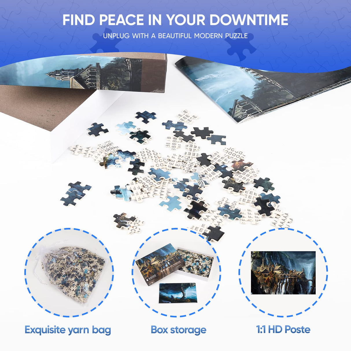 Puzzles for Adults 1000 Pieces,Lord of The Rings Puzzle,Waterfall Town 1000 Piece Puzzle for Adults Artwork Jigsaw Puzzle Family Game Puzzle Phinli