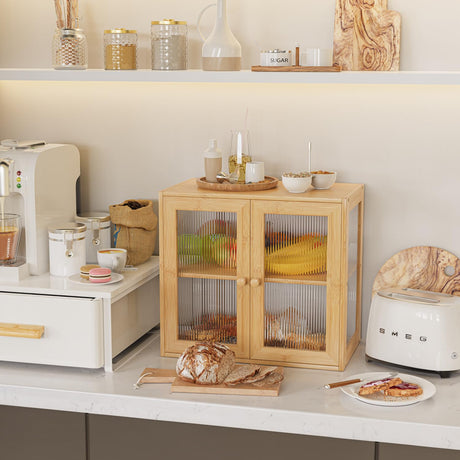 BAMBANG Double Layer Bamboo Bread Box for Kitchen Counter, Bread Bin Farmhouse Large Bread Box with 2 Doors, Wooden Breadbox Bread Storage Container Holder for Homemade Bread, Natural BAMBANG