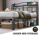 HAVONIZD Full Bed Frame - Storage Headboard with Charging Station & Galaxy Aurora Projector, 14 Inch Sturdy Metal Platform Bed Frame No Box Spring Needed, Easy Assembly, No Noise, Black HAVONIZD