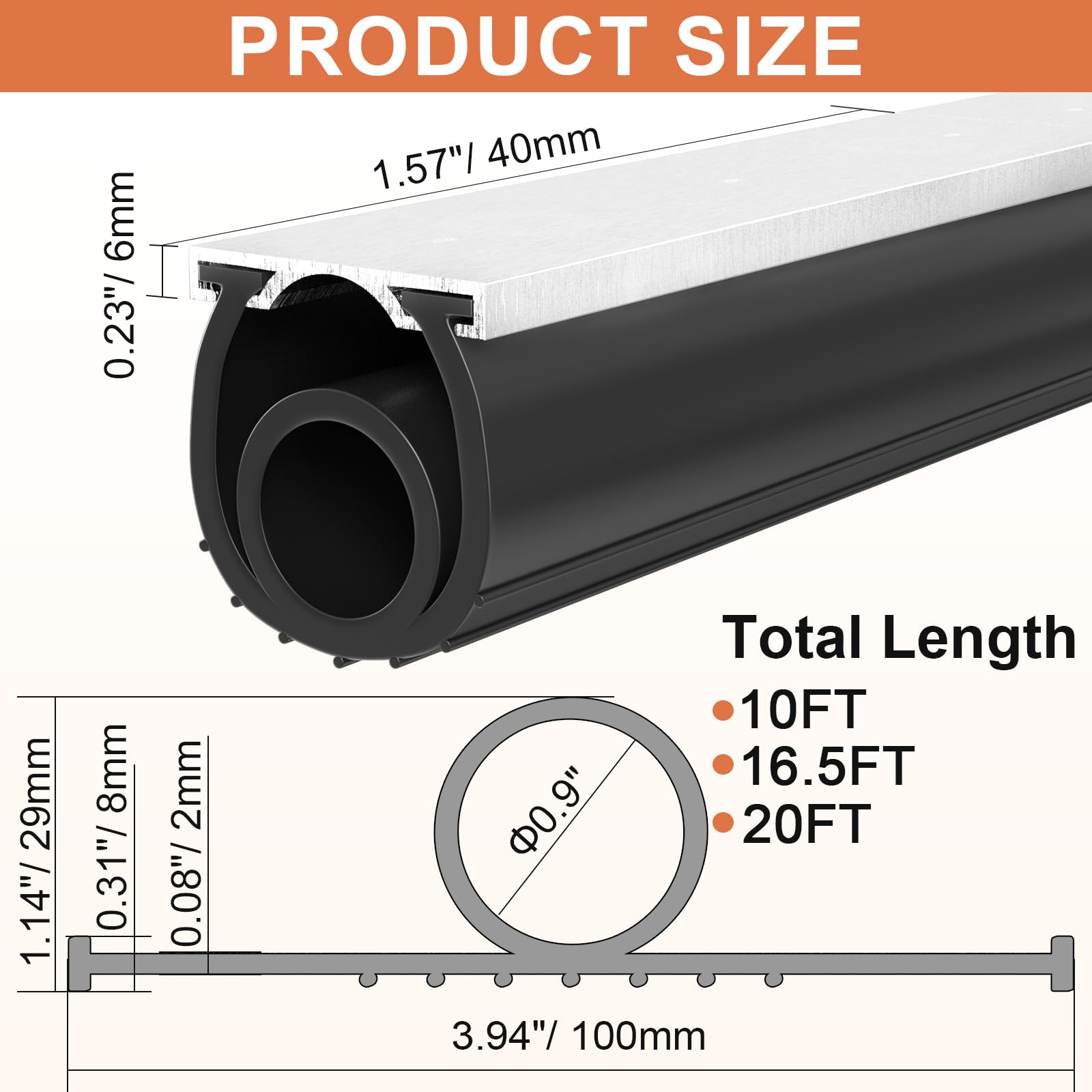 Symyda 16.5Ft Heavy-Duty U+O Ring Garage Door Seal, Garage Door Bottom Seal with Pre-drilled Aluminum Track Retainer Base Kit, Universal Rubber Garage Door Gasket Bottom for Buffering Sealing - WoodArtSupply