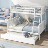 Giantex 3-in-1 Convertible Twin Over Full Bunk Bed with Trundle - Solid Wood, Reversible Ladder & Safety Guardrails - White Giantex