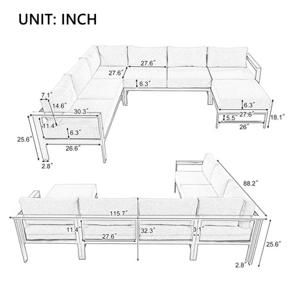 YOPTO 7 Piece Outdoor Patio Furniture U-Shaped Sofa Set,Sectional Conversation Modular Couch with Anti-Rust Aluminum Frames for Gardens, Backyards, Balconies,Grey