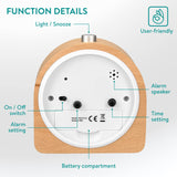 Navaris Wood Analog Alarm Clock - Half-Round Battery-Operated Non-Ticking Clock with Snooze Button and Light - Light Brown Navaris