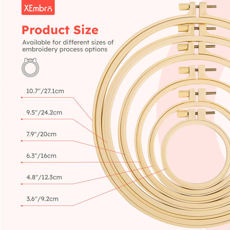 XEmbro 6 Pieces Embroidery Hoop 3.6 to 10.7 inches Plastic Cross Stitch Hoop with 16PCS Needles, Small Embroidery Hoops for Embroidery, Cross Stitch, Craft Sewing, and Decoration Ornaments XEmbro