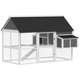 PawHut Chicken Coop with Run, Large Wooden Chicken House with 2 Nesting Boxes, 2 Roosting Bars, Ramp & Tray, Hen House Poultry Cage for 6-8 Chickens, 69" W x 84" x 59" PawHut