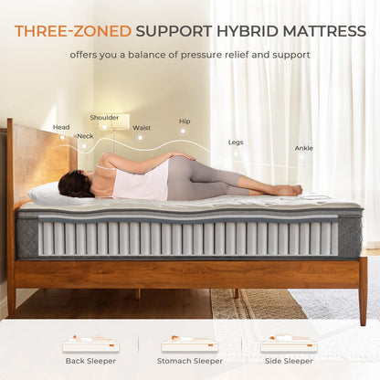 Sweetnight King Mattress - 12 Inch King Size Hybrid Mattress, King Bed Mattress with Pocketed Coils for Comfort Sleep and Balanced Support