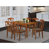 East West Furniture PSNA7-SBR-C 7 Piece Dinette Set Consist of a Rectangle Dining Room Table with Butterfly Leaf and 6 Linen Fabric Upholstered Dining Chairs, 32x60 Inch, Saddle Brown East West Furniture