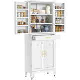 YITAHOME 71" Tall Kitchen Pantry, Metal Kitchen Storage Cabinet with Adjustable Shelves, Pantry Organizer with 2 Door and Drawer for Dining Room, Living Room, Bathroom, White YITAHOME