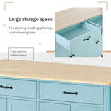 Virubi Kitchen Island Cart, 54.3" Rolling Island Cart with Solid Wood Top, 4 Doors Cabinet, 2 Drawers,Locking Wheels, Spice Rack and Towel Rack, Island Table for Kitchen, Dining Room(Green) Virubi