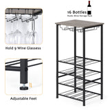 Wine Bottle Holder, Wine Rack Freestanding Floor with Glass Holder Rack, Wood Tabletop & 16 Bottles Holder, Wine Liquor Cabinet Bar for Home Kitchen, Dining Living Room, Gray Oak OYEAL