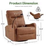 AYEASY Oversized Recliner Chair, Leather Swivel Rocking Chair Reclining with Phone Holder, Ergonomic Lazy Boy Fabric Sofa Chair with Lumbar Support, Manual Glider Chair for Living Room, RV, Brown AYEASY
