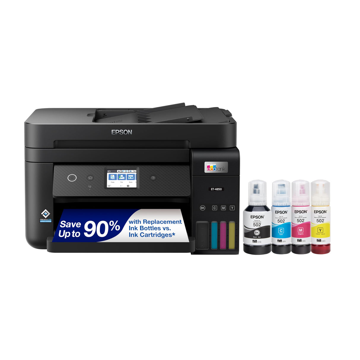 Epson EcoTank ET-4850 Wireless All-in-One Cartridge-Free Supertank Printer with Scanner, Copier, Fax, ADF and Ethernet – The Perfect Printer Office - Black Epson