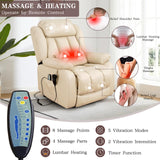 Infinite Position Lay Flat Lift Recliner Chair for Adults, Dual Motor Power Lift Chair for Elderly with Massage & Heating, Extended Footrest, USB Ports, Remote Control & Lumbar Pillow, Leather (Cream) RESTREAL