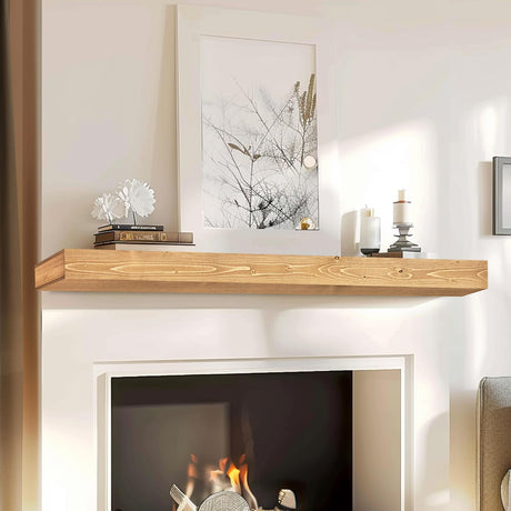 ABSWHLM 60x8x3 Fireplace Mantel - Handcrafted Hollow Rustic Solid Wood Wall Mounted Floating Shelf with Invisible Heavy Duty Wood Bracket (Natural Wood) ABSWHLM
