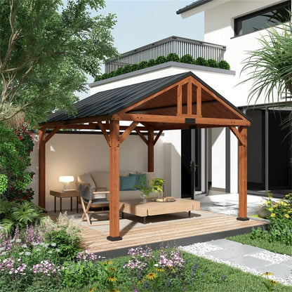 FANCUF 12' x 11' Hardtop Gazebo with Wood Frame and Waterproof Asphalt roof, Gazebo Canopy for Garden, Patio, Backyard